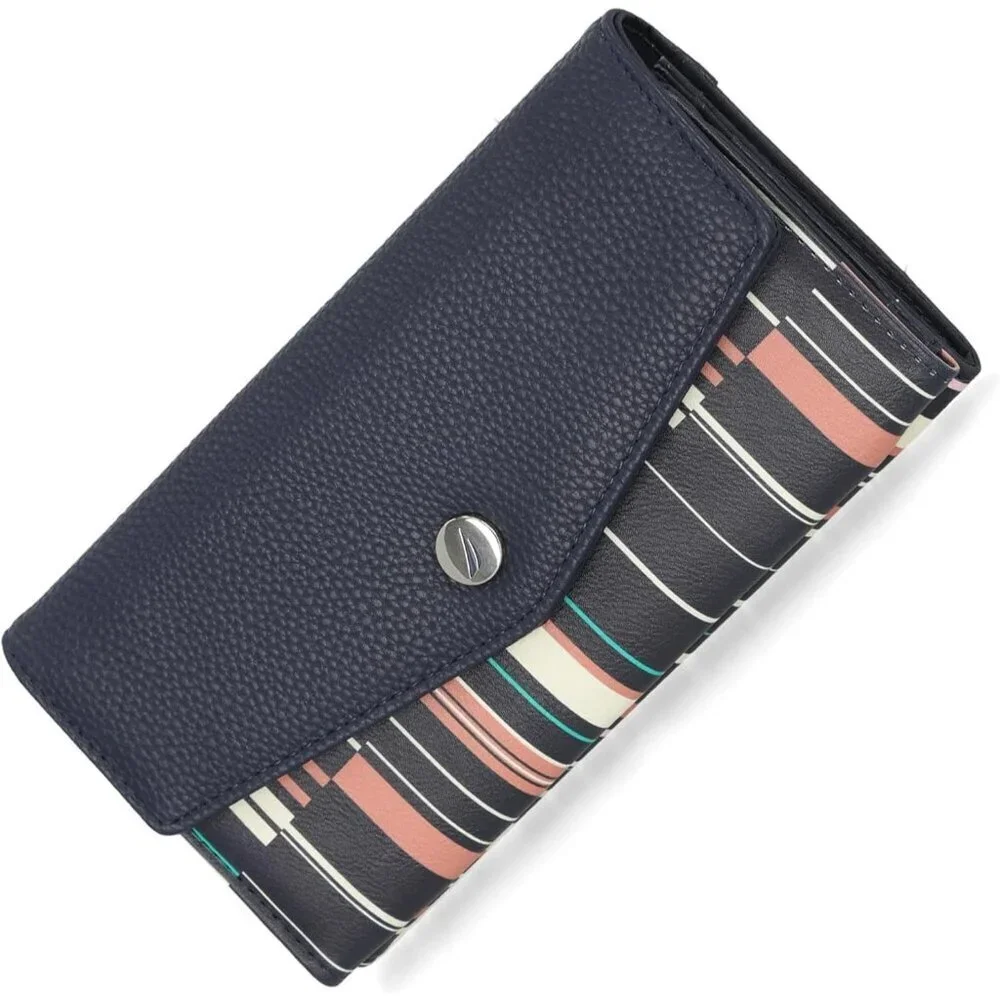 Women's Ribbon Stripe Money Manager RFID Slim Wallet Card Holder with Coin